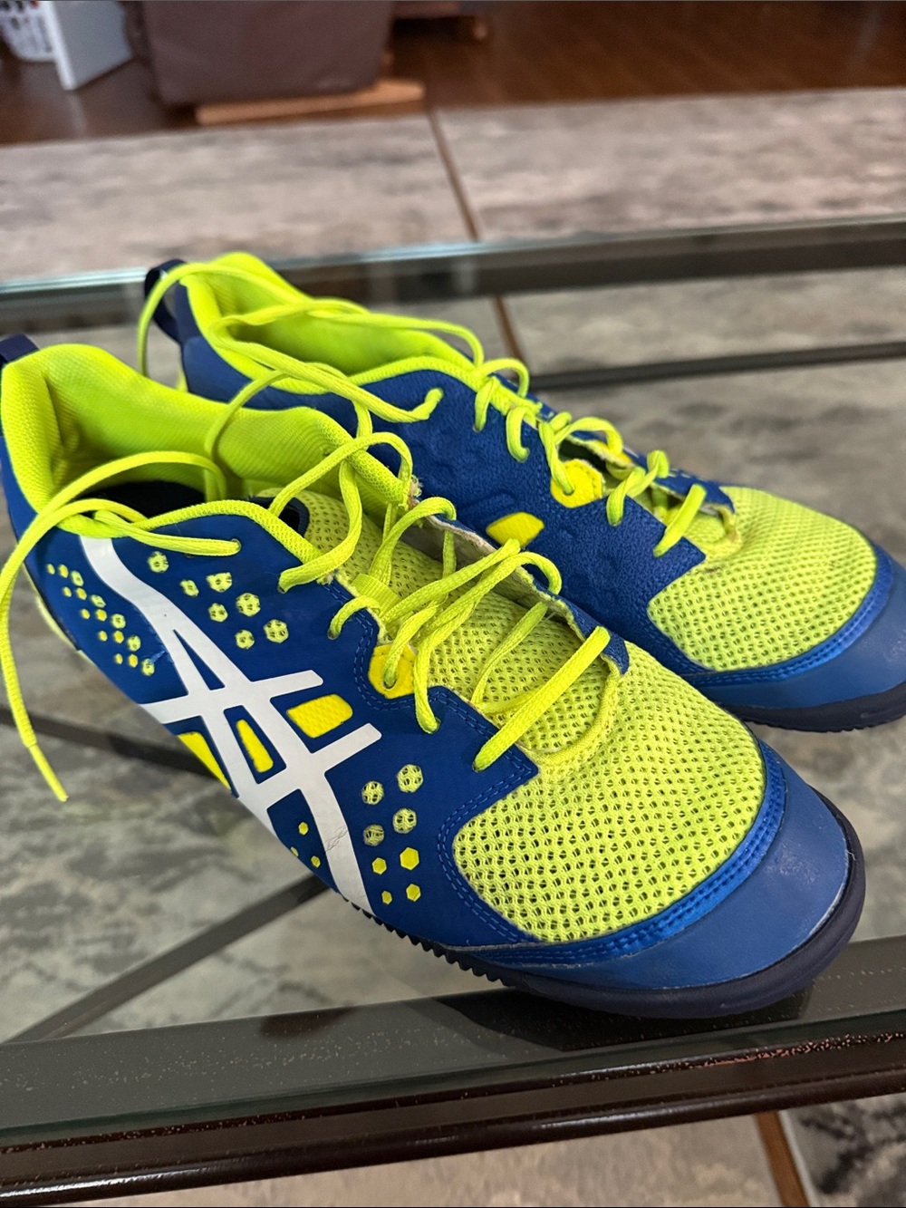 Asics Neon Yellow and Blue Athletic Sneakers